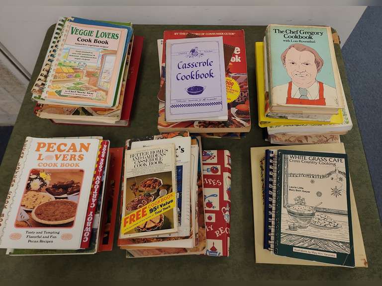 Assorted cookbooks and dictionary