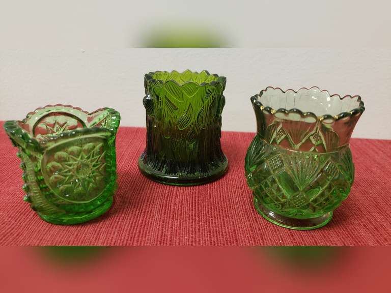 Green glass toothpick holders Northern Kentucky Auction, LLC