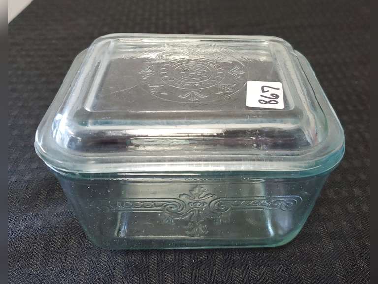 FireKing glass bowl with lids Northern Kentucky Auction, LLC