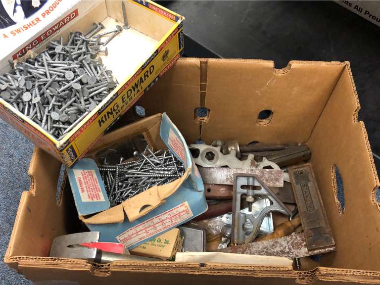 Box of Various Tools & Fasteners