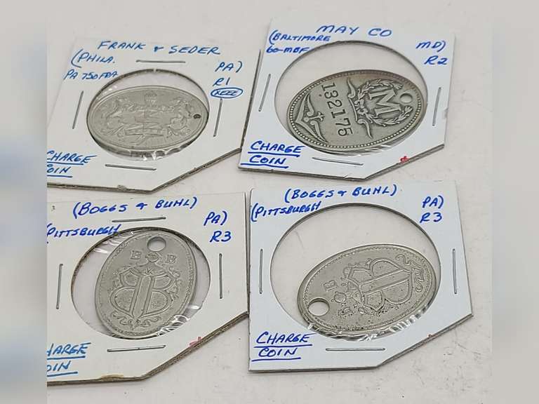 4 U. S. Charge Coins, Various Companies, Pennsylvania & Baltimore
