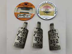 Group Of Employee Badges & I.D. Badge, Circa 1940 Gilbey LTD, American Radiator & Westinghouse, Cincinnati & Louisville
