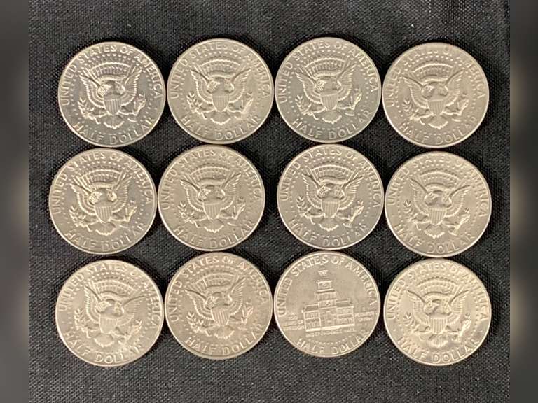 12 Clad Kennedy halves, one Bicentennial