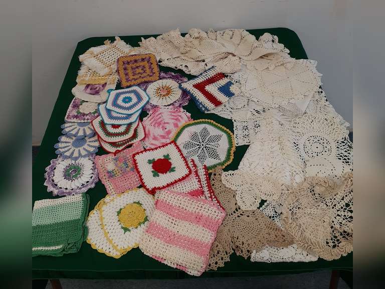 Assortment of Crocheted Doilies & More various colors and sizes