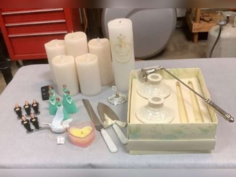 Mirage candles w/remote, Lenox candle set, candle sniffer, cake knife