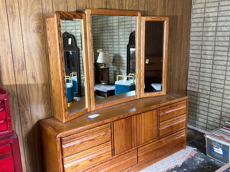 Dresser with foldable mirror, dresser is 30” x 72” x 16 1/2” and mirror