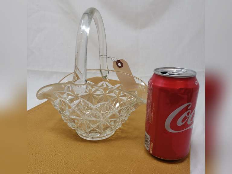 Vintage clear glass basket with applied handle Northern Kentucky