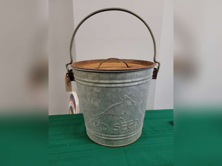 Galvanized Bird Seed Bucket with Lid Northern Kentucky Auction, LLC