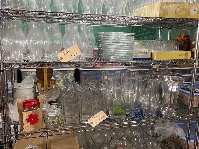 8” Glass hurricane shades, candle plates and assorted sizes, foil