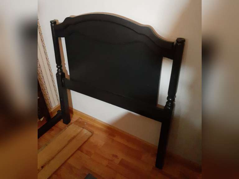 Black Painted Wood Twin Bed Headboard, Footboard, Slats & Rails