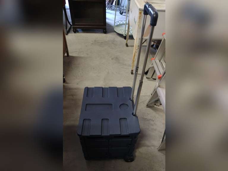 Collapsible rolling bin from Office Depot.