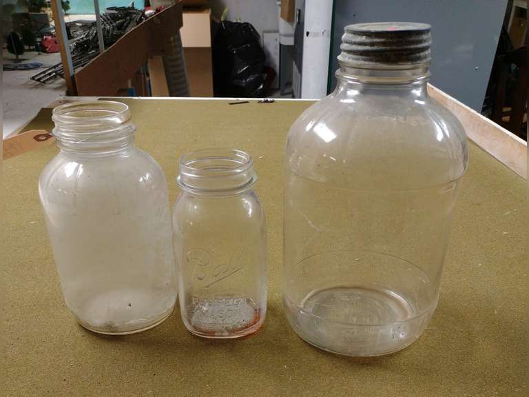 3 Canning jars, quart, half gallon, gallon.