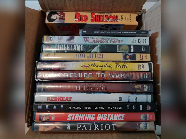 DVDs, CD, VHS tapes.