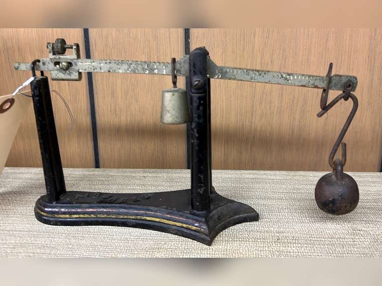 Antique Fairbanks pharmaceutical balance scale, castiron base