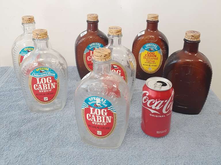 7 Vintage Glass Log Cabin Syrup Bottles Northern Kentucky Auction, LLC