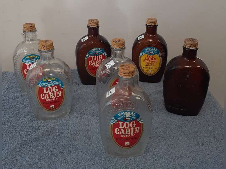 7 Vintage Glass Log Cabin Syrup Bottles Northern Kentucky Auction, LLC