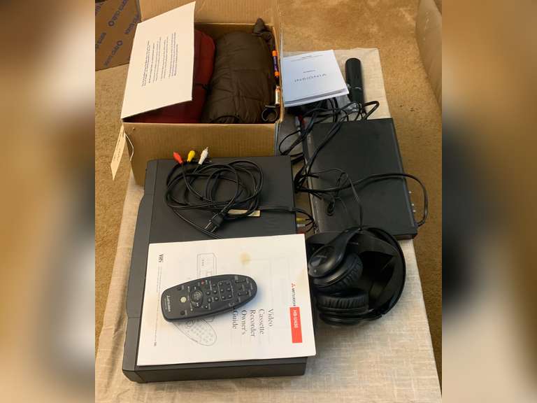 VHS player, headphones
