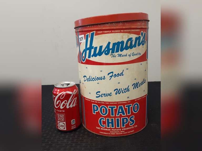 Husman's Potato Chips Can w/Lid