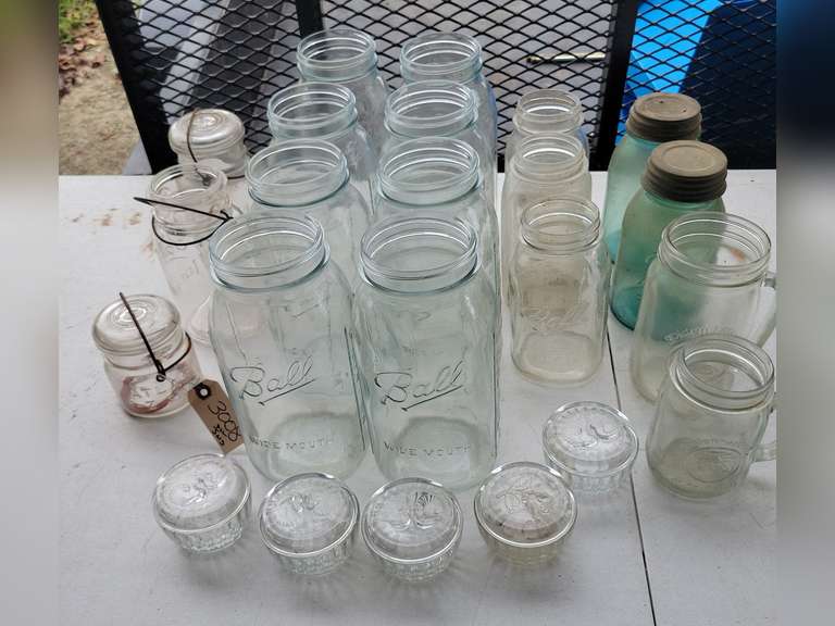 Canning Jars 2 Blue Ball Jars with Zinc Lids, 3 Jars with Bail and 2