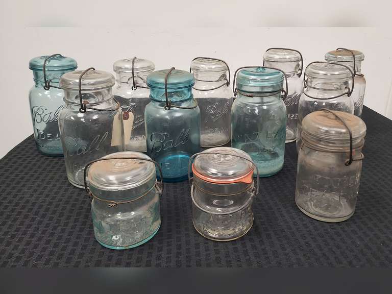 Canning jars with lids and metal clamps Ball, Atlas and Foster