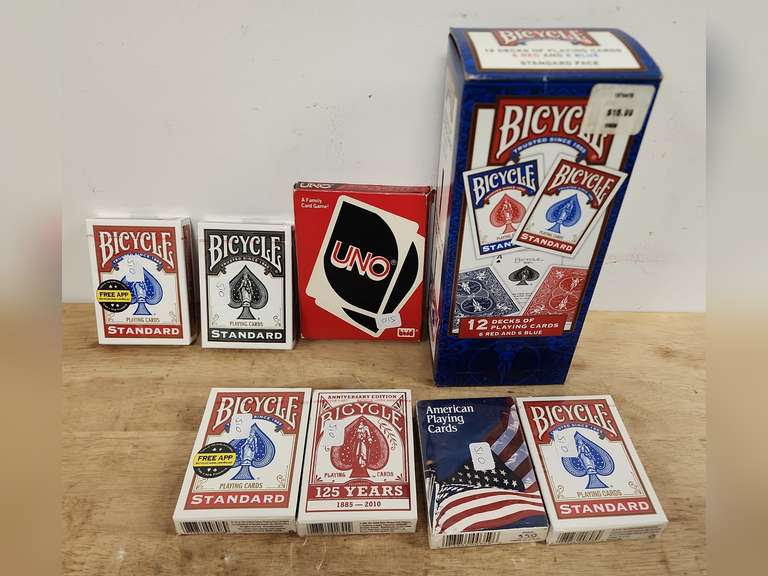 Assorted Bicycle brand playing cards, factory sealed Uno playing cards