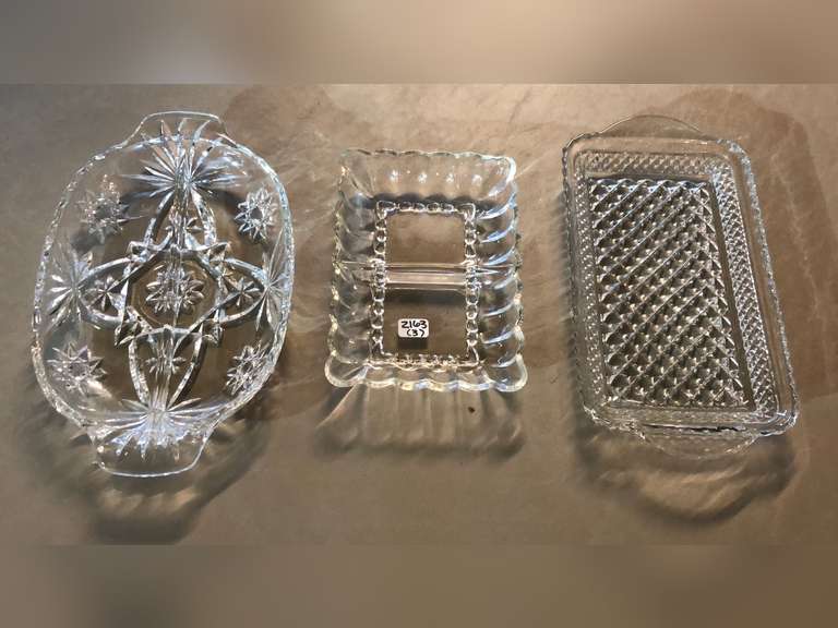 3 Vintage Glass Serving Dishes Includes Star of David Divided Bowl (B)