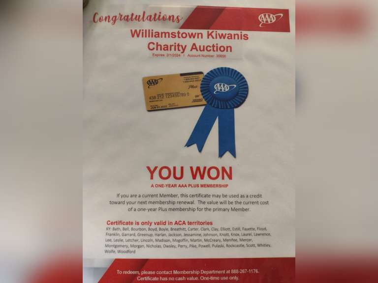 1 Year AAA Plus Membership, Donated by ANK Agency Network of Kentucky