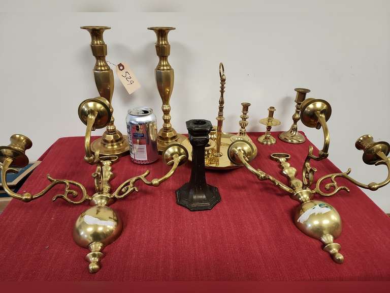 Assorted brass candlestick holders