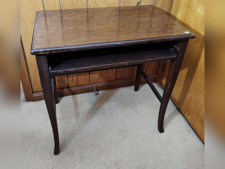 Small older writing desk, no drawer. Approximately 30 in tall and 30 in