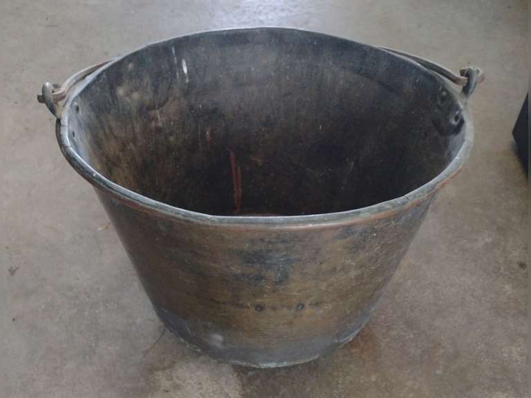 Large copper? pot with metal handle, approximately 20" across and 14