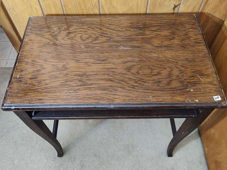 Small older writing desk, no drawer. Approximately 30 in tall and 30 in
