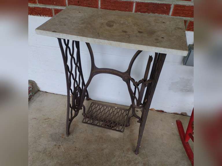 Antique Singer sewing machine base, marble top table. Northern