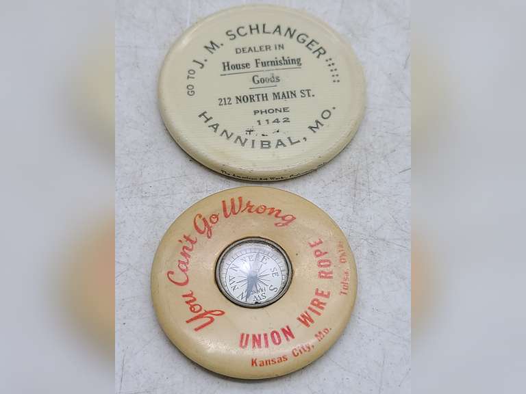 Union Wire Rope Advertising Celluloid Compass Kansas City & Tulsa