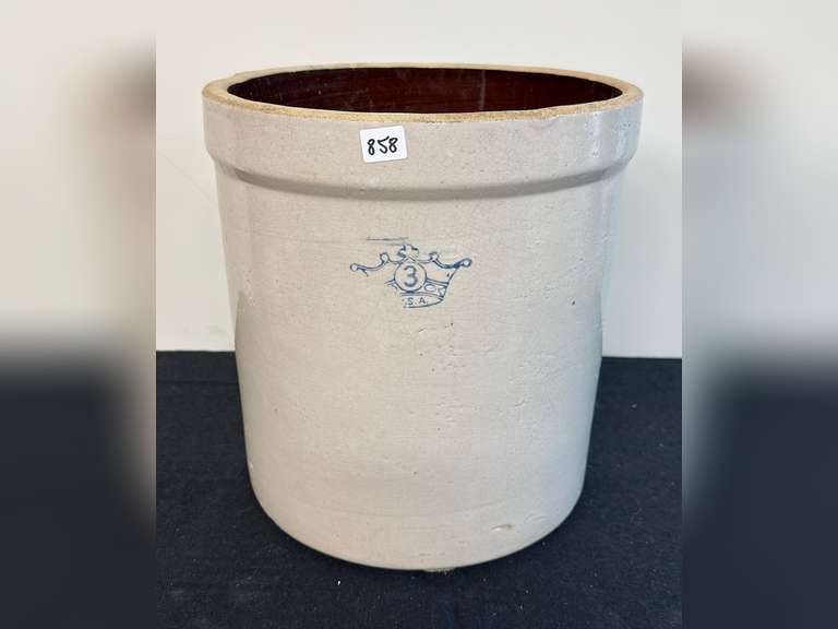 Vintage 3 Gallon Blue Crown Pottery Stoneware Crock Northern Kentucky Auction, LLC