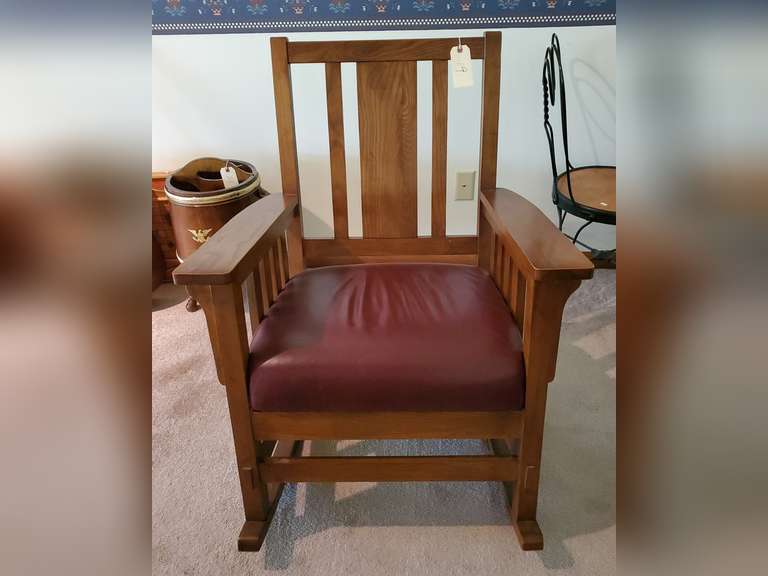 Mission style, wood and leather antique rocking chair Northern