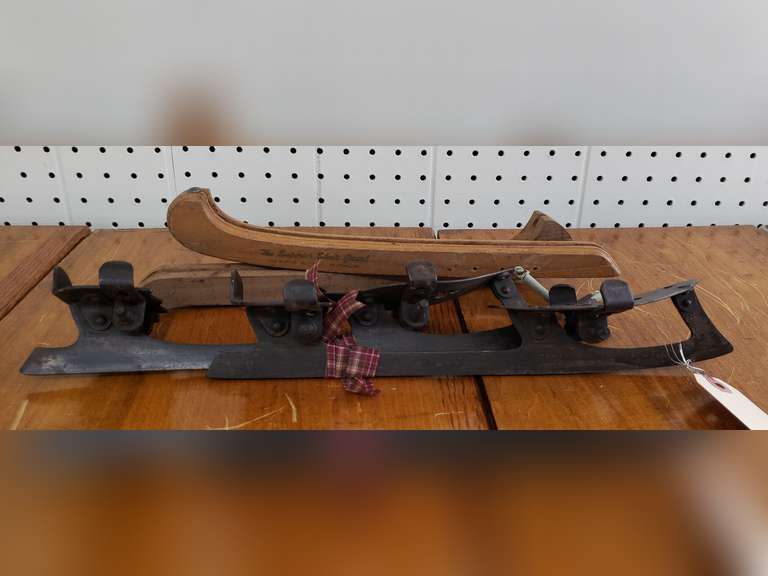 Ice skate blades with wood guards Northern Kentucky Auction, LLC
