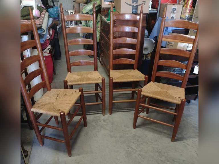 447" Tall Cherry Shaker ladder back chairs with woven seats. Beautiful