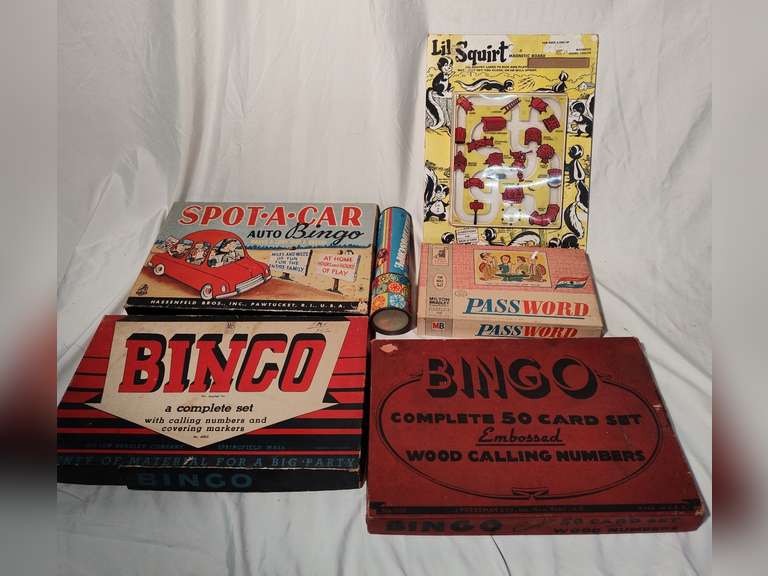 Three old bingo games, Kaleidoscope, Password game and Lil Squirt