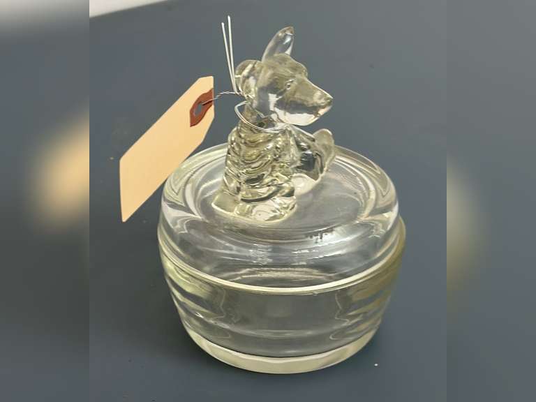 Vintage Clear Glass Scotty Dog Powder Jar Northern Kentucky Auction, LLC