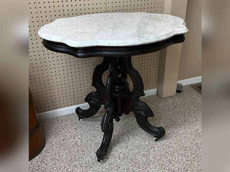 Antique marble top Turtle top table (Approximately 30.5”x28”x23.5