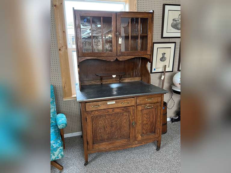 Wood Hoosier with zinc covered type counter 2pcs (Approximately 42”x28”x71