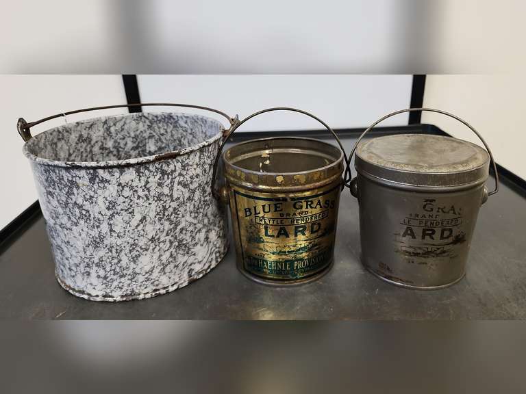 Bluegrass Lard tin, lard can with lid, Berry pail/lunch bucket