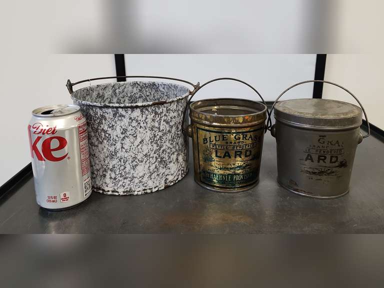 Bluegrass Lard tin, lard can with lid, Berry pail/lunch bucket