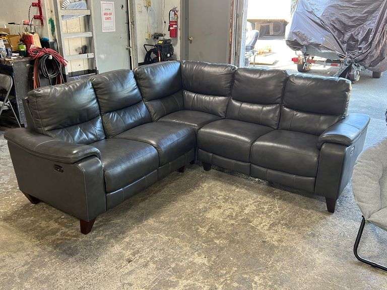 Gray 3pc Leather PowerReclining Sectional NW Asset Services