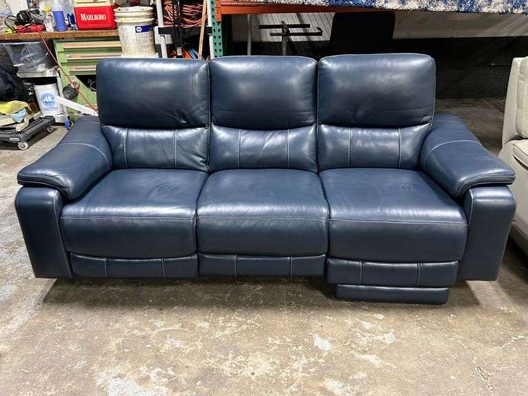 Simon Li Navy Blue Power Recliner Leather Sofa w/ Power Headrests NW