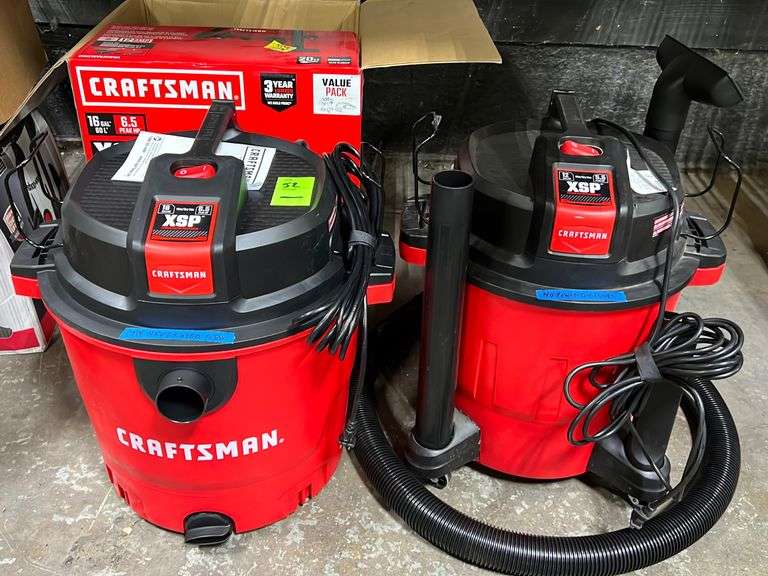 (2) Craftsman 16gal & 12gal 6.5hp XSP Wet/Dry Shop Vacuum w/ Car Vac