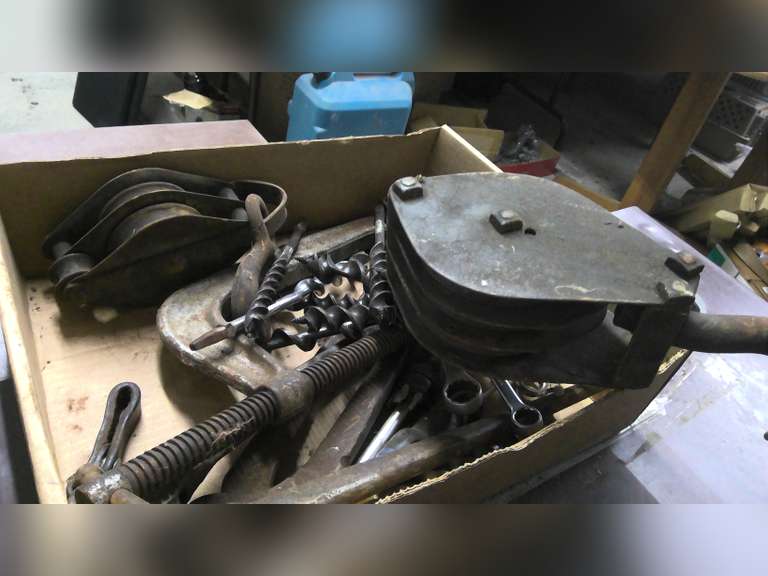 GRAMPA'S BARN CLEANOUT, VINTAGE TOOLS, PULLEYS AND MORE, MISC HOUSEHOLD
