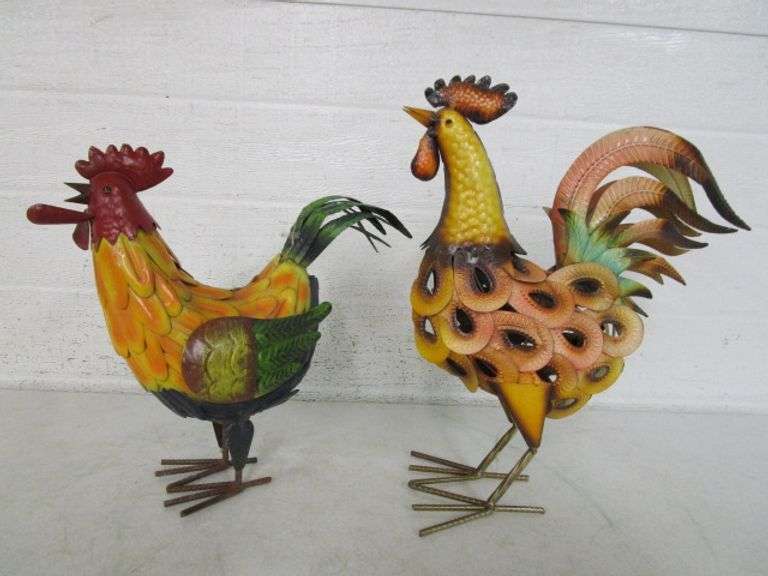 Steel Decorative Rooster & Hen Figures Oberman Auctions