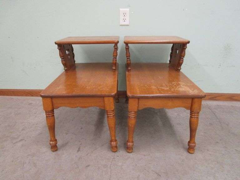 Pair of Ethan Allen Maple Step Down End Tables Oberman Auctions