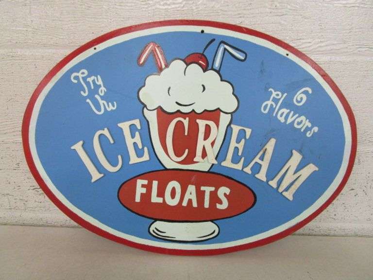 Ice Cream Floats Oval Wood Sign Oberman Auctions